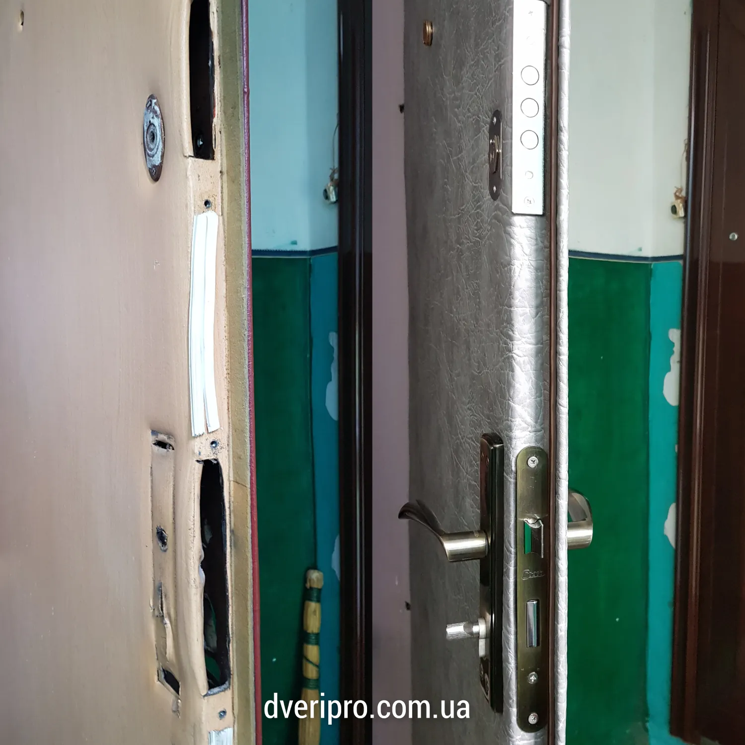 Установили новые бюджетные замки в городе Вышгород. Верхний сувальдный, нижний цилиндровый с ручкой на планке.